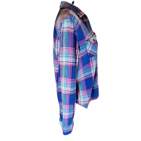 American Eagle Favorite Fit Y2K Womens Flannel XL Blue Pink Plaid Soft Grunge - Picture 4 of 6